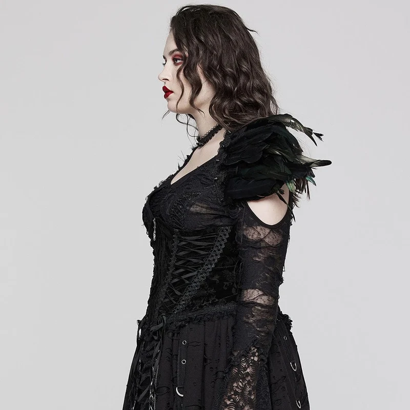 Damen-Unterbrustkorsett im Gothic-Stil mit Riemchen und Rüschen aus Samt in Übergröße