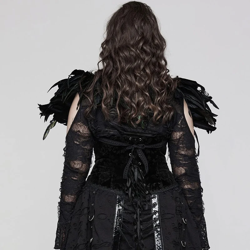 Damen-Unterbrustkorsett im Gothic-Stil mit Riemchen und Rüschen aus Samt in Übergröße