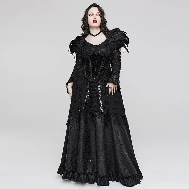 Damen-Unterbrustkorsett im Gothic-Stil mit Riemchen und Rüschen aus Samt in Übergröße
