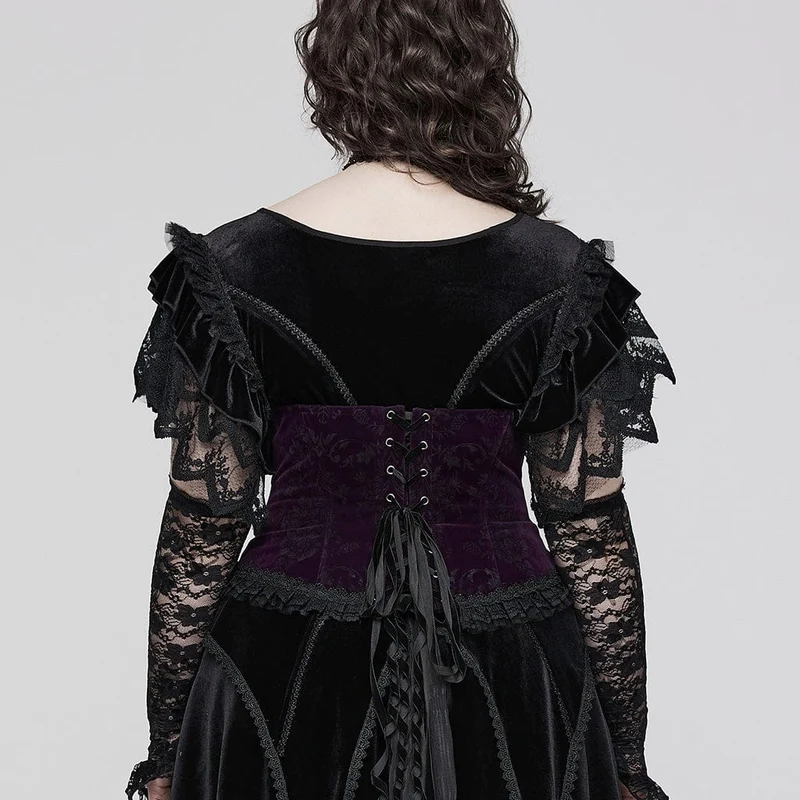Damen-Unterbrustkorsett im Gothic-Stil mit Riemchen und Rüschen aus Samt in Übergröße