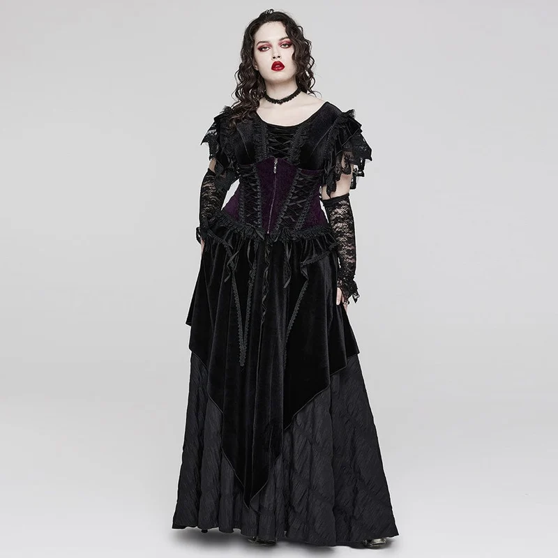 Damen-Unterbrustkorsett im Gothic-Stil mit Riemchen und Rüschen aus Samt in Übergröße