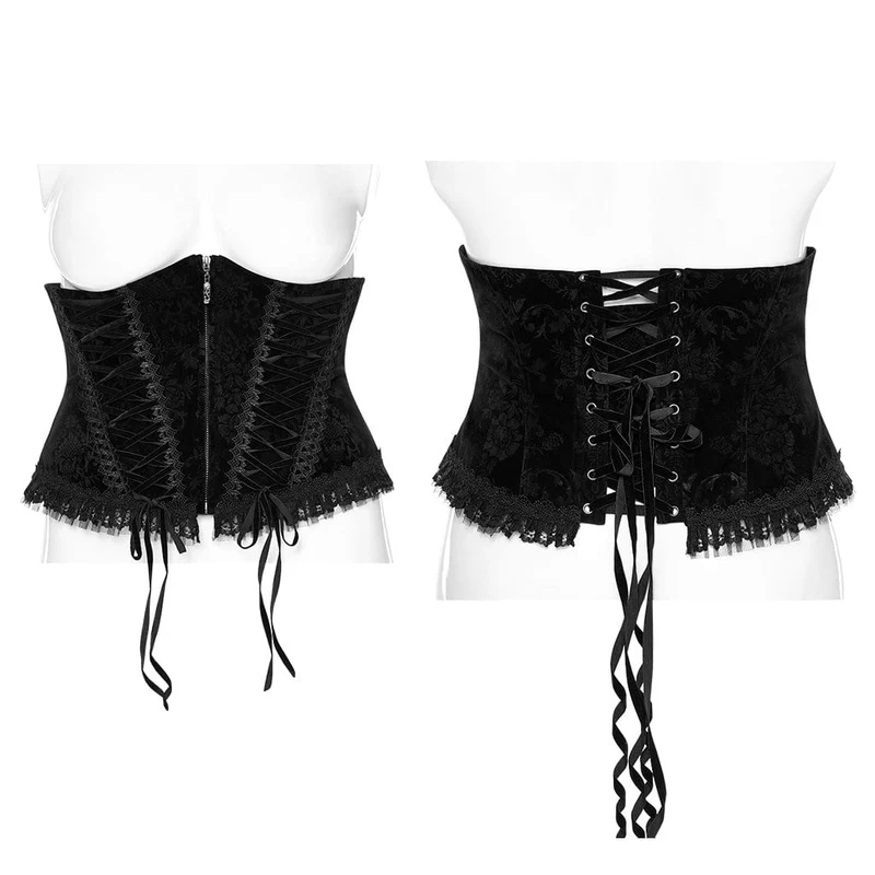 Damen-Unterbrustkorsett im Gothic-Stil mit Riemchen und Rüschen aus Samt in Übergröße
