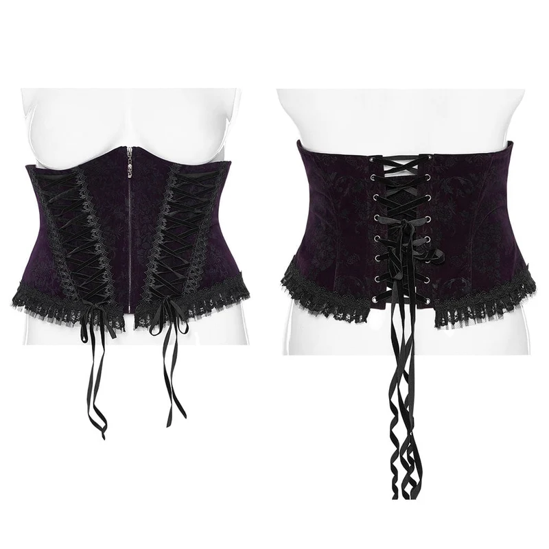 Damen-Unterbrustkorsett im Gothic-Stil mit Riemchen und Rüschen aus Samt in Übergröße