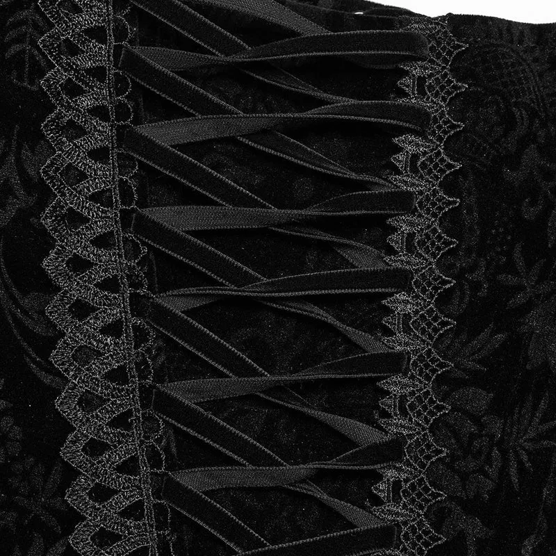 Damen-Unterbrustkorsett im Gothic-Stil mit Riemchen und Rüschen aus Samt in Übergröße