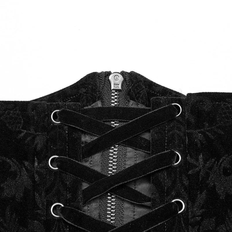 Damen-Unterbrustkorsett im Gothic-Stil mit Riemchen und Rüschen aus Samt in Übergröße