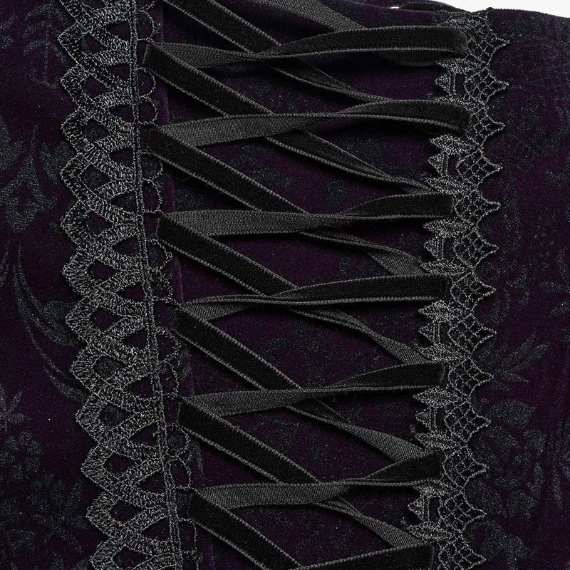 Damen-Unterbrustkorsett im Gothic-Stil mit Riemchen und Rüschen aus Samt in Übergröße