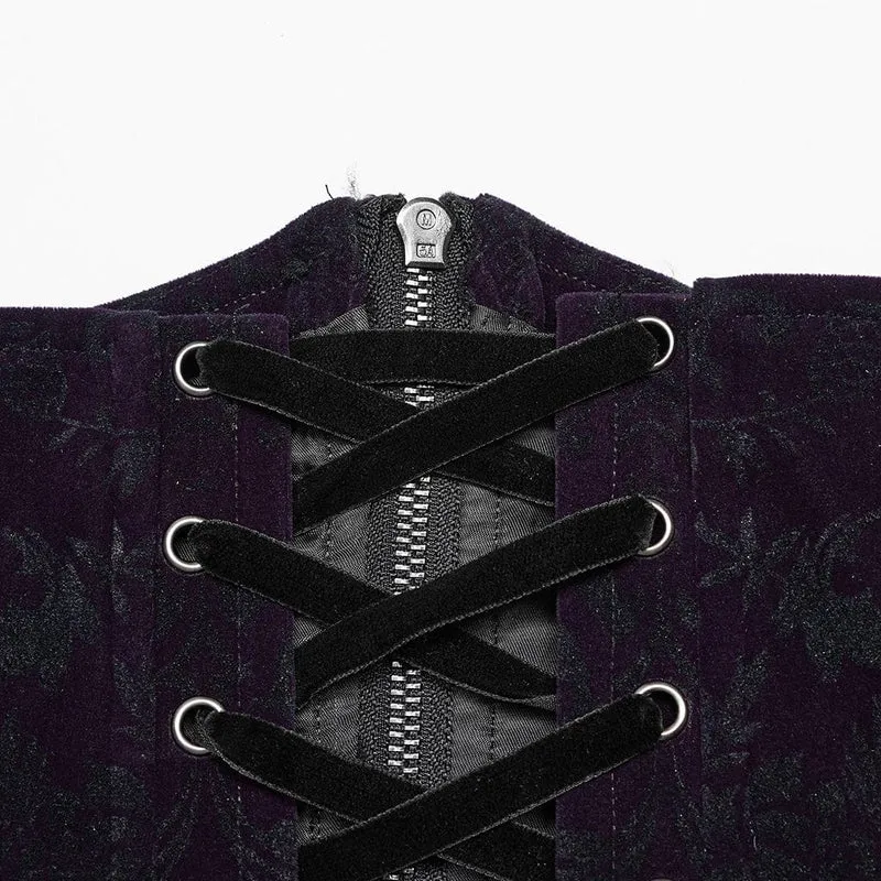 Damen-Unterbrustkorsett im Gothic-Stil mit Riemchen und Rüschen aus Samt in Übergröße