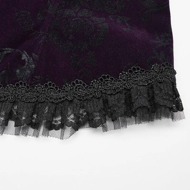 Damen-Unterbrustkorsett im Gothic-Stil mit Riemchen und Rüschen aus Samt in Übergröße