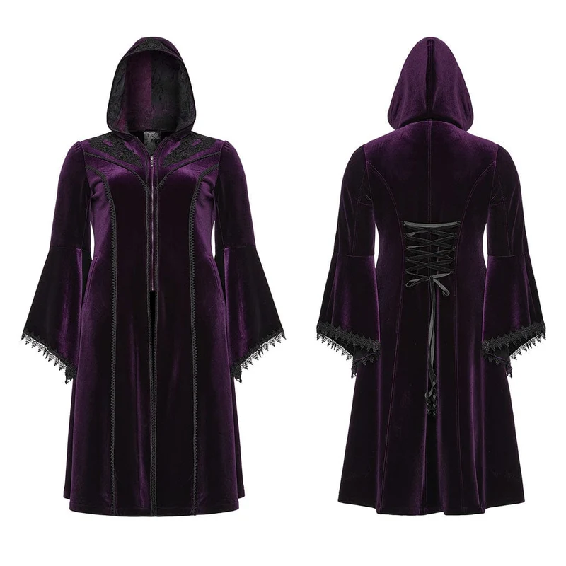 Damen-Gothic-Samtmantel mit ausgestellten Ärmeln und Kapuze in Übergröße