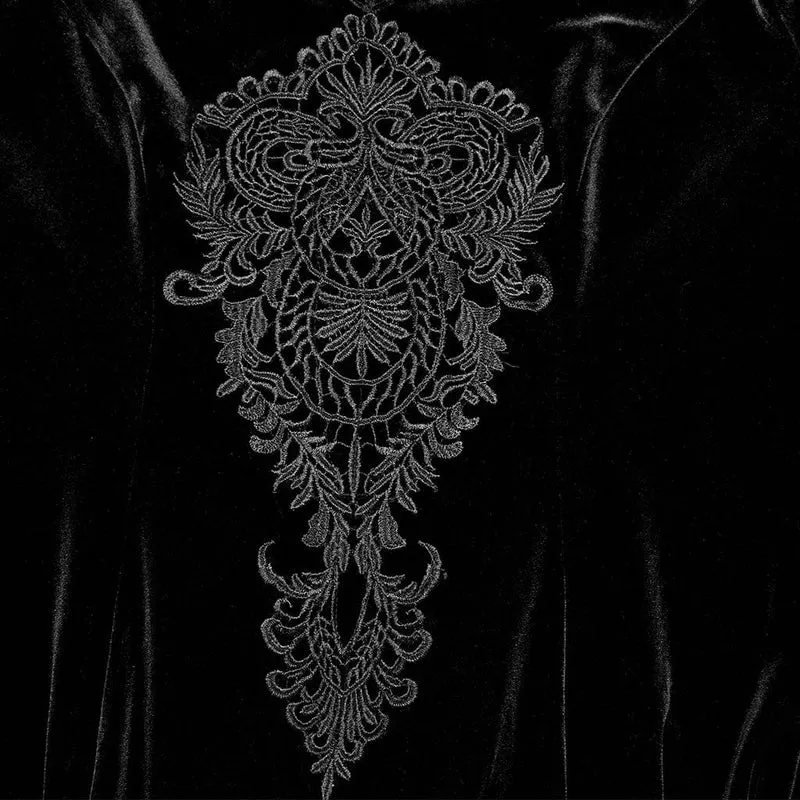 Damen-Brautkleid aus Samt in Übergröße im Gothic-Stil mit ausgestellten Ärmeln und Blumenstickerei