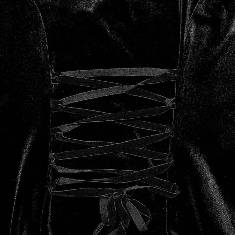 Damen-Brautkleid aus Samt in Übergröße im Gothic-Stil mit ausgestellten Ärmeln und Blumenstickerei