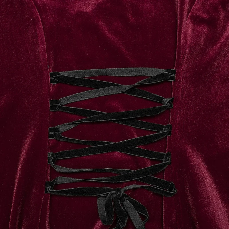Damen-Brautkleid aus Samt in Übergröße im Gothic-Stil mit ausgestellten Ärmeln und Blumenstickerei
