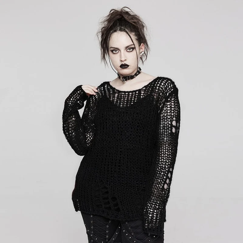 Gestreifter Punk-Strickpullover für Damen in Übergröße