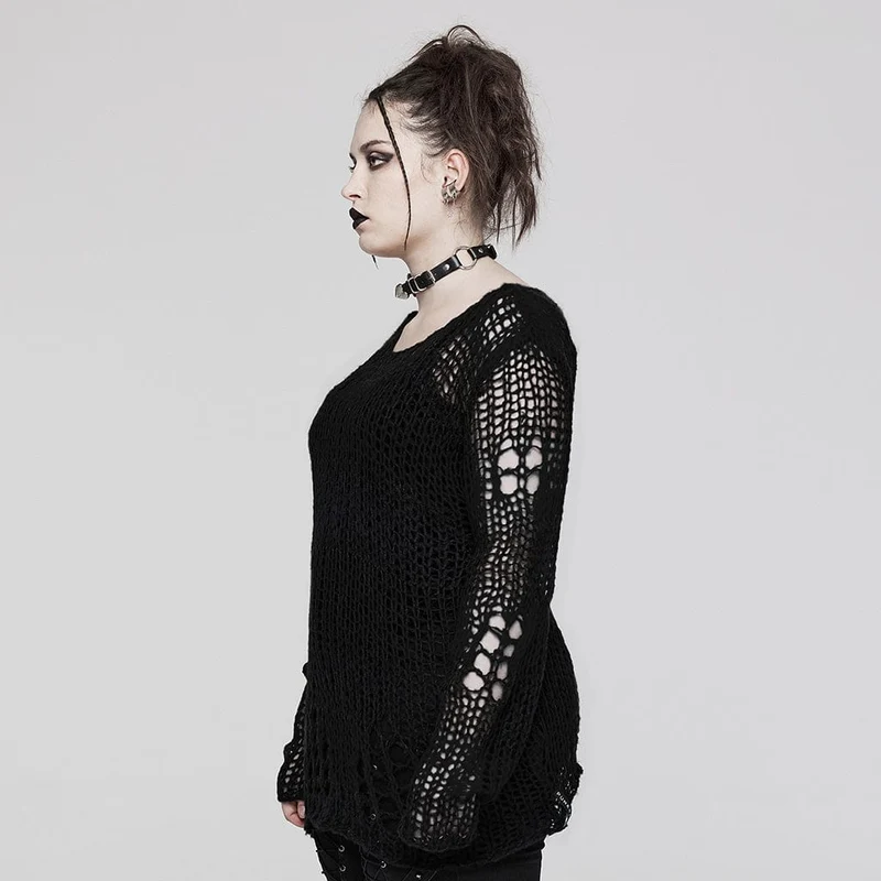 Gestreifter Punk-Strickpullover für Damen in Übergröße