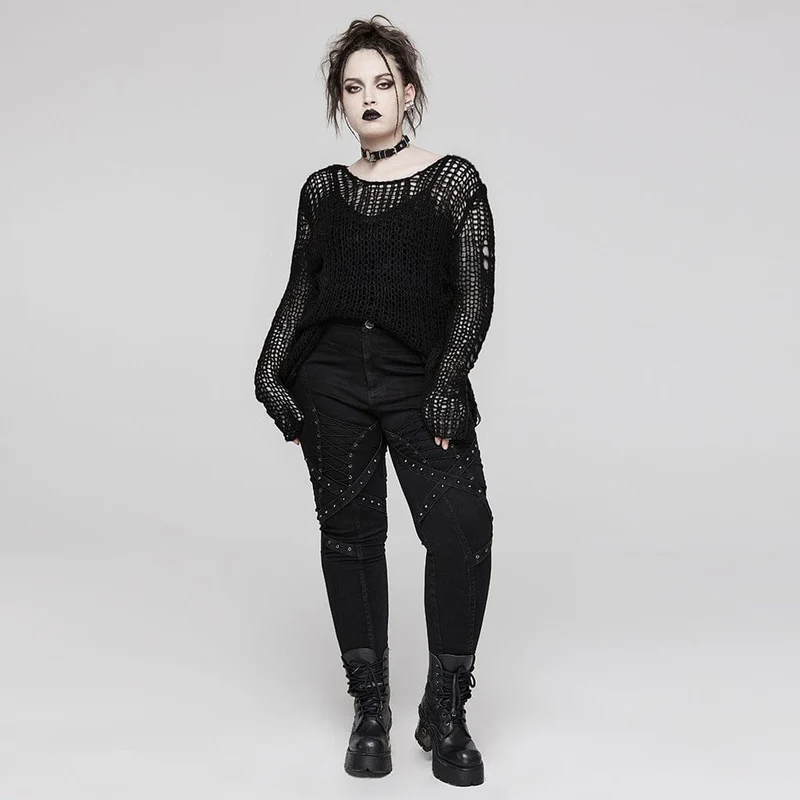 Gestreifter Punk-Strickpullover für Damen in Übergröße