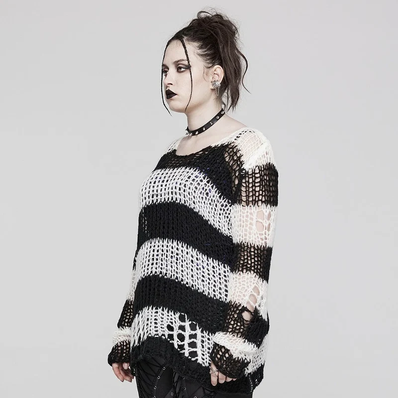 Gestreifter Punk-Strickpullover für Damen in Übergröße