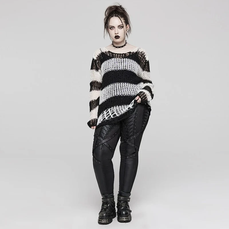 Gestreifter Punk-Strickpullover für Damen in Übergröße