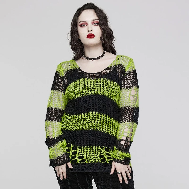 Gestreifter Punk-Strickpullover für Damen in Übergröße