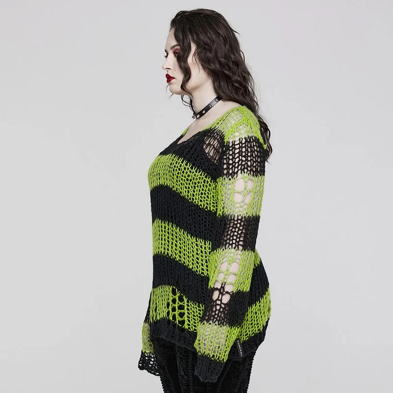 Gestreifter Punk-Strickpullover für Damen in Übergröße