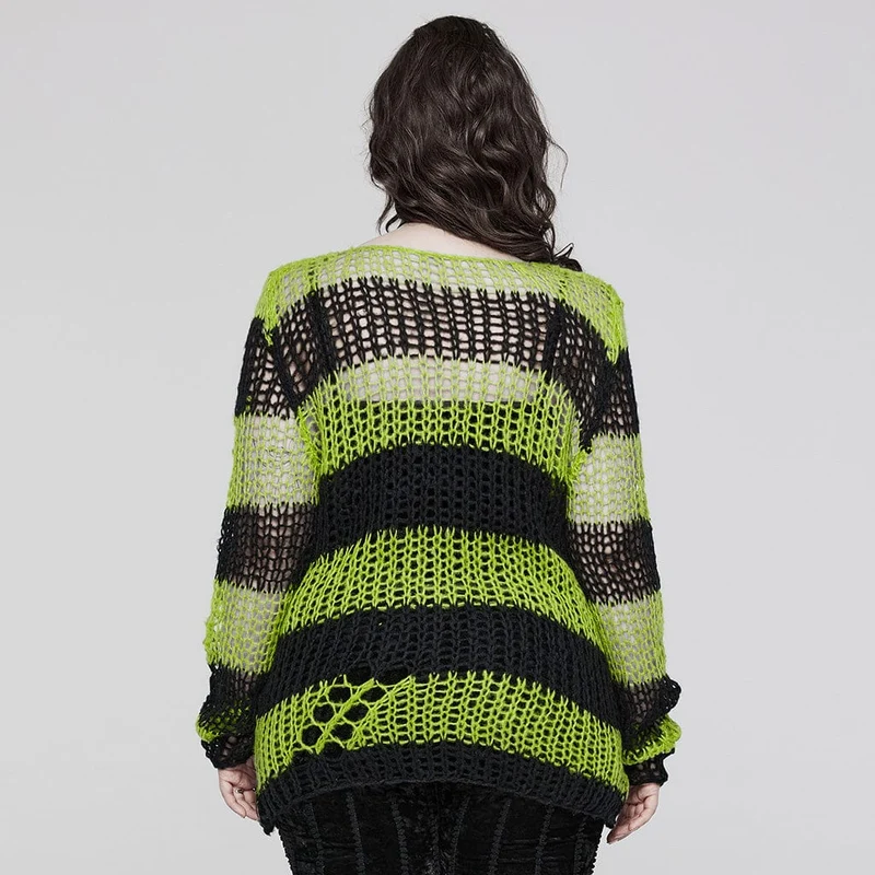 Gestreifter Punk-Strickpullover für Damen in Übergröße