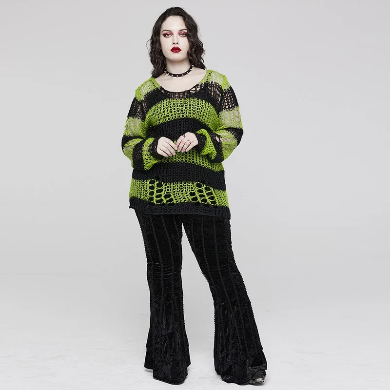 Gestreifter Punk-Strickpullover für Damen in Übergröße