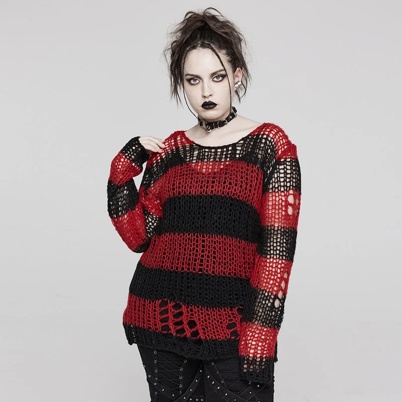 Gestreifter Punk-Strickpullover für Damen in Übergröße
