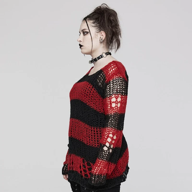 Gestreifter Punk-Strickpullover für Damen in Übergröße