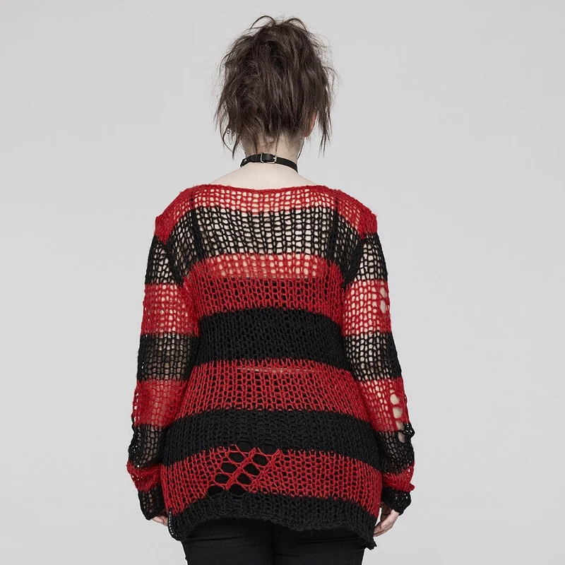 Gestreifter Punk-Strickpullover für Damen in Übergröße