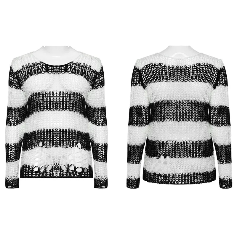 Gestreifter Punk-Strickpullover für Damen in Übergröße