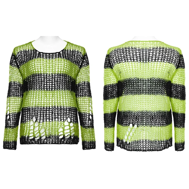 Gestreifter Punk-Strickpullover für Damen in Übergröße