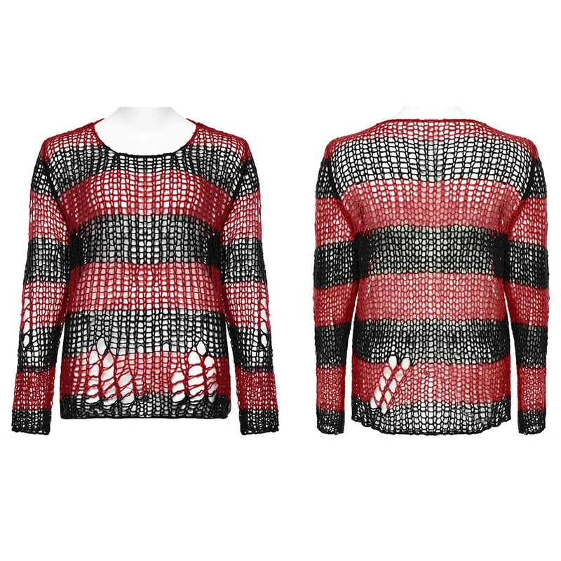 Gestreifter Punk-Strickpullover für Damen in Übergröße