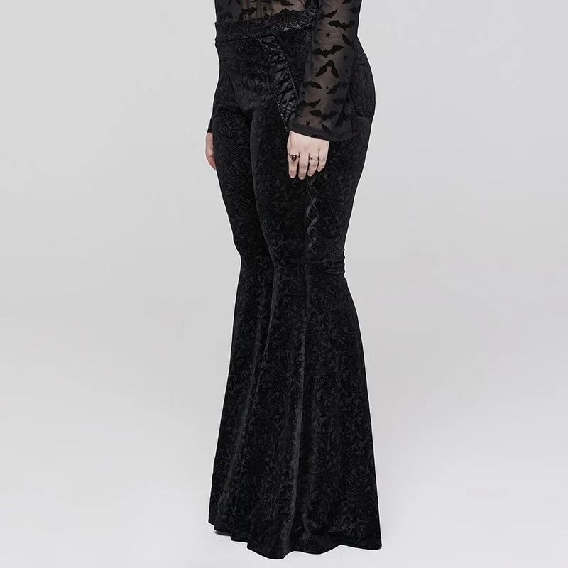 Damen-Gothic-Schlaghose mit Riemchen-Jacquardmuster in Übergröße