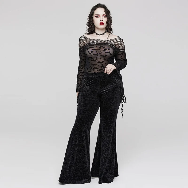 Damen-Gothic-Schlaghose mit Riemchen-Jacquardmuster in Übergröße