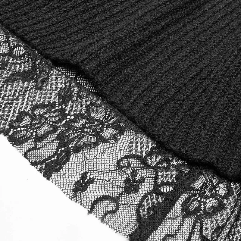 Frauen Goth Multilayer Hooded Woolen Cardigan mit Spitzenärmeln