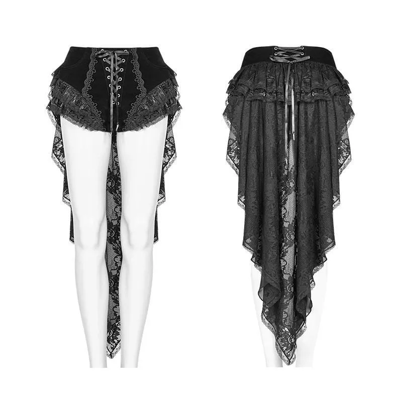 Frauen Lolia Lace-up Lace Hem Velvet Shorts mit langen Rüschen