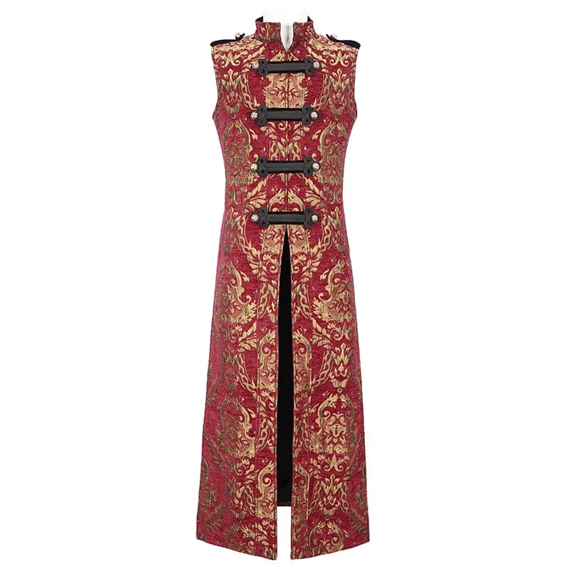 Herren Gothic Stehkragen Totem bestickte Weste Rot