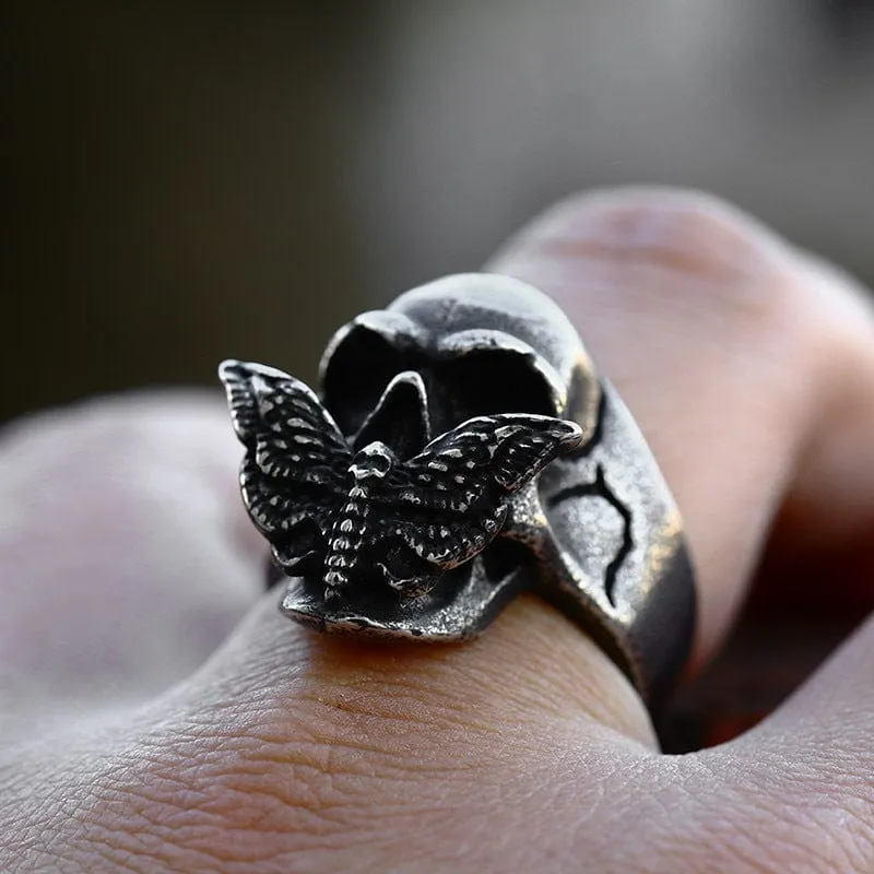 Punk-Schmetterlings-Schädel-Ring für Herren