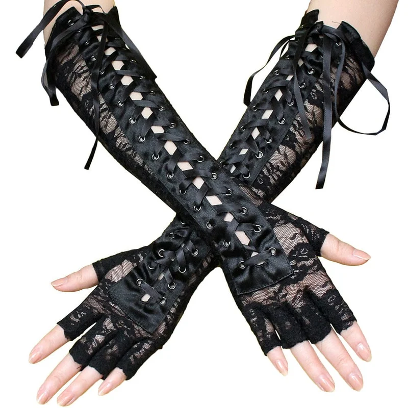 Damen-Gothic-Schnürung mit kontrastfarbenen Spitzen-Armärmeln