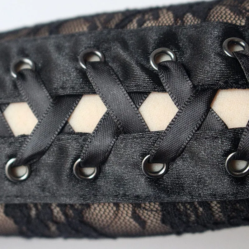 Damen-Gothic-Schnürung mit kontrastfarbenen Spitzen-Armärmeln