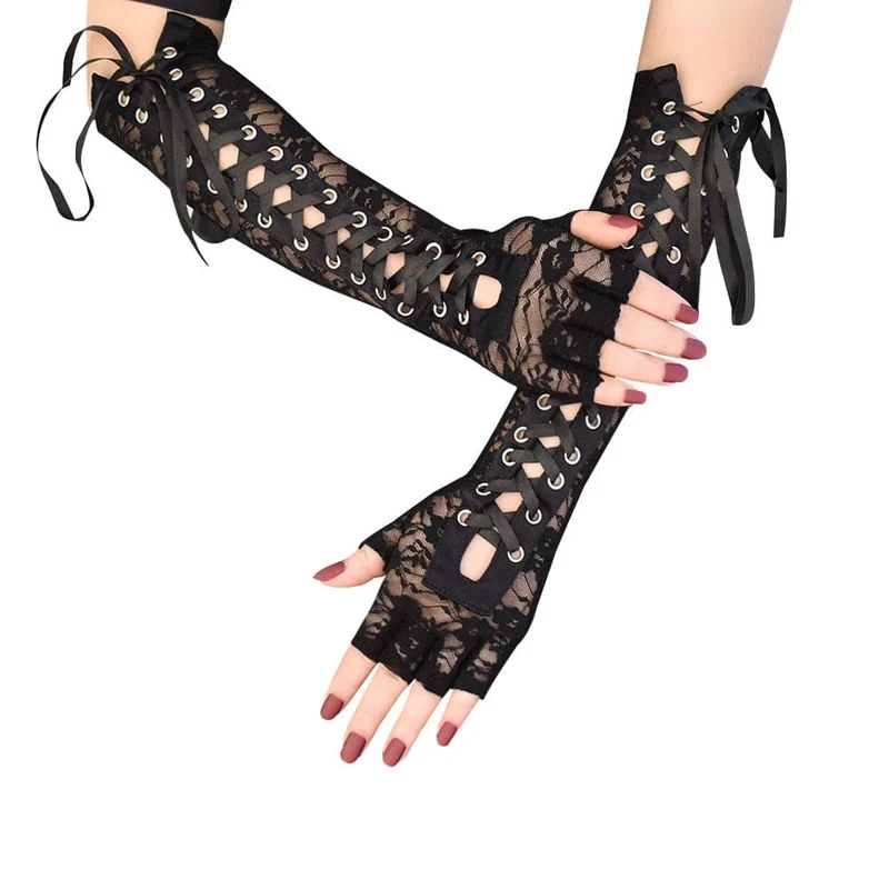 Damen Gothic Riemchen Spitze Armstulpen
