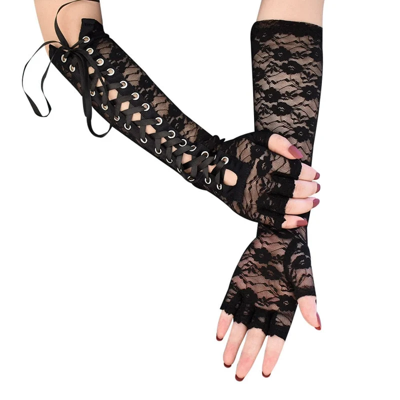 Damen Gothic Riemchen Spitze Armstulpen