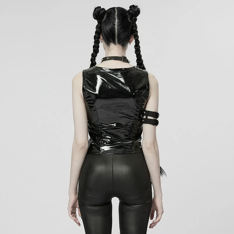 Damen Punk Tiefschnallen Lacklederweste