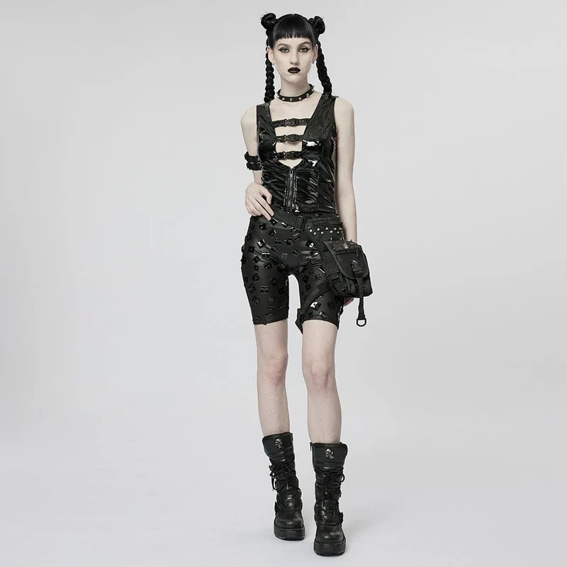 Damen Punk Tiefschnallen Lacklederweste