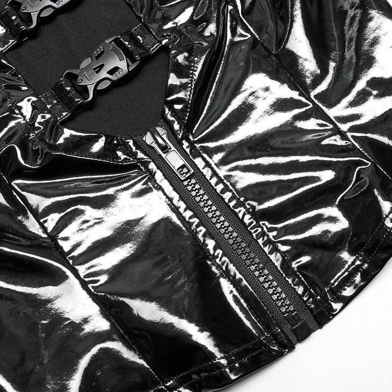 Damen Punk Tiefschnallen Lacklederweste