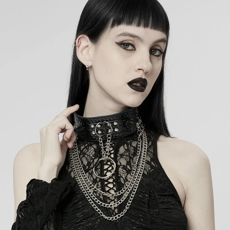 Damen Punk Snakeskin Kunstleder Halskette mit Kette