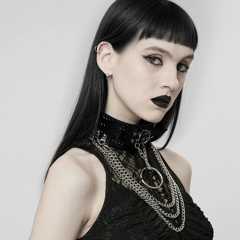 Damen Punk Snakeskin Kunstleder Halskette mit Kette