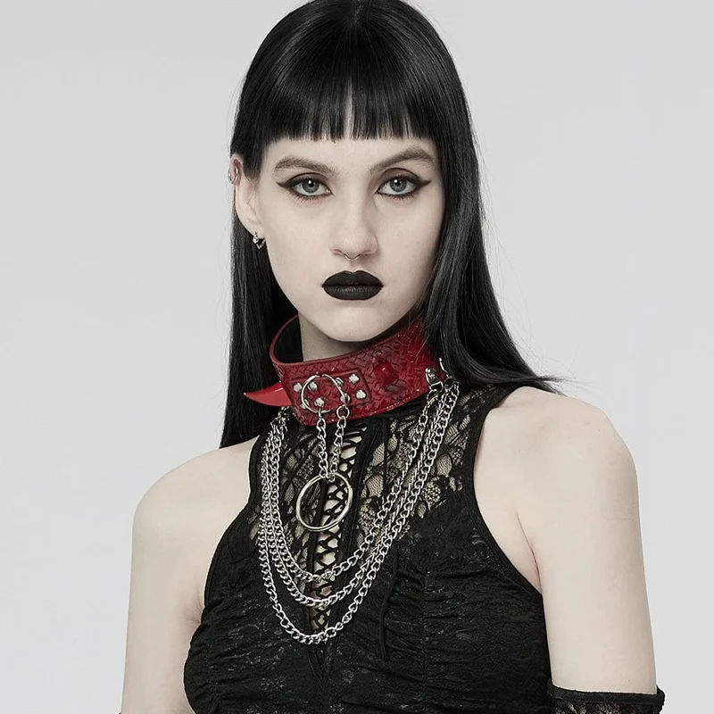 Damen Punk Snakeskin Kunstleder Halskette mit Kette
