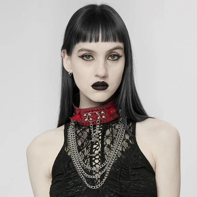 Damen Punk Snakeskin Kunstleder Halskette mit Kette