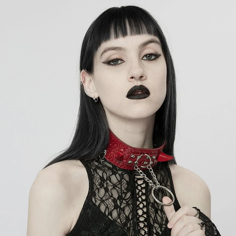 Damen Punk Snakeskin Kunstleder Halskette mit Kette