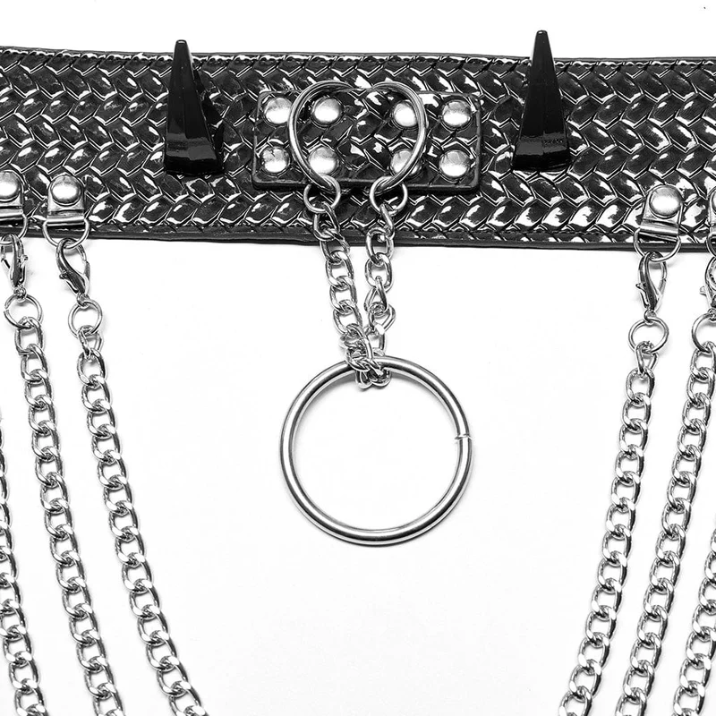 Damen Punk Snakeskin Kunstleder Halskette mit Kette